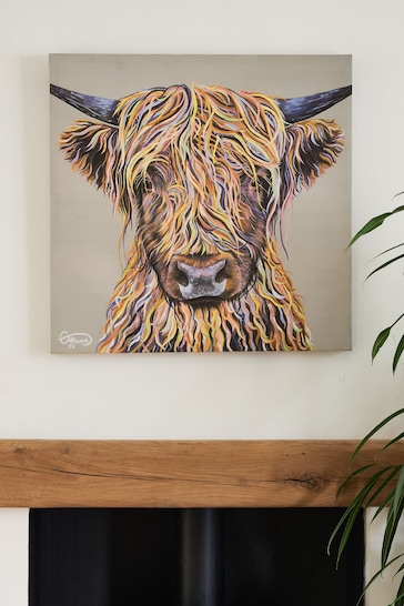 Multi Colour Artist Collection 'Harry the Highland Cow' by Emily Howard Medium Canvas Wall Art
