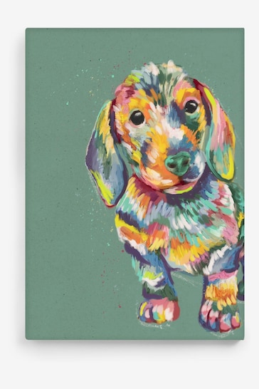 Multi Colour Sausage Dog Canvas Wall Art