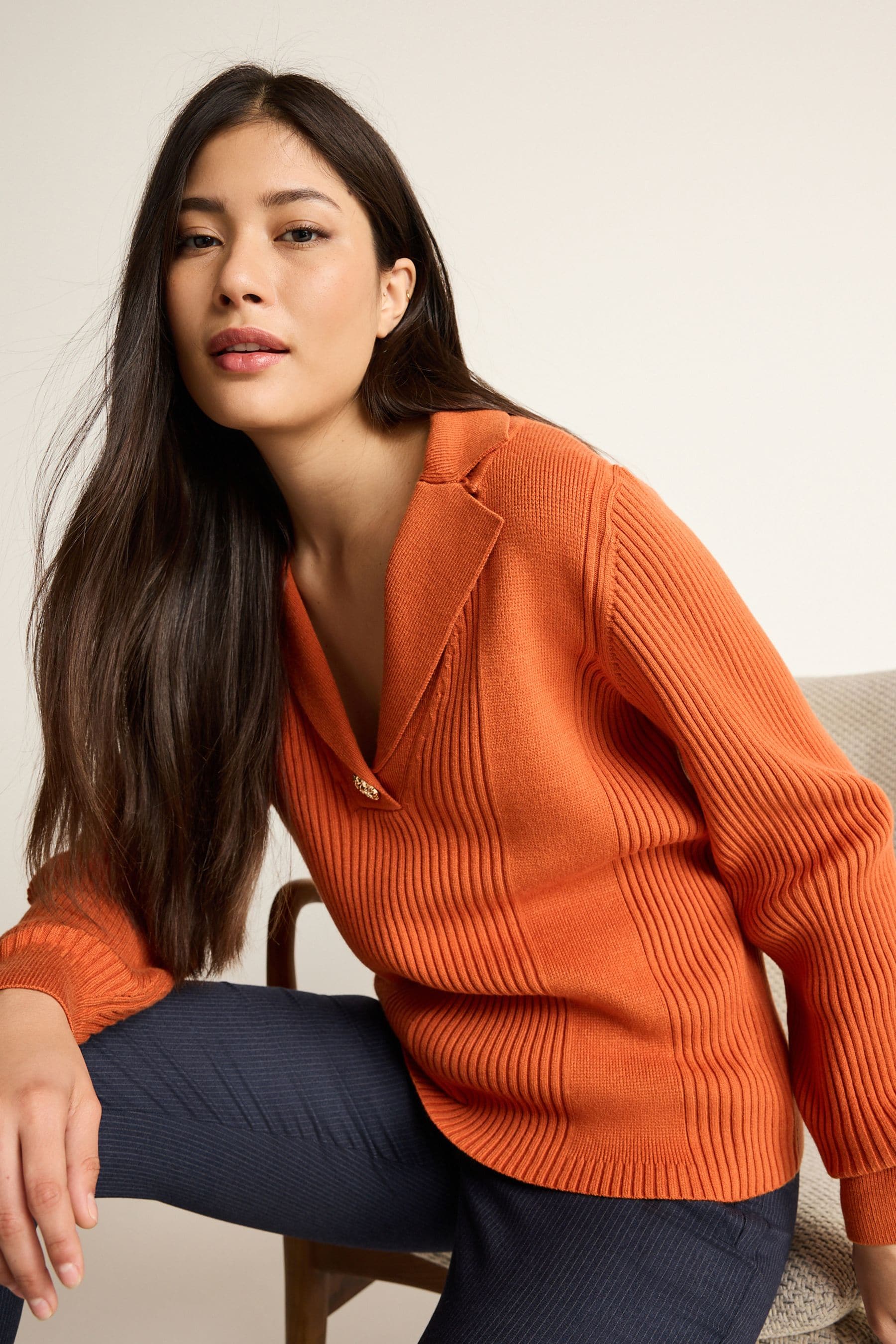 Buy Orange Gold Button V Neck Collar Jumper from the Next UK
