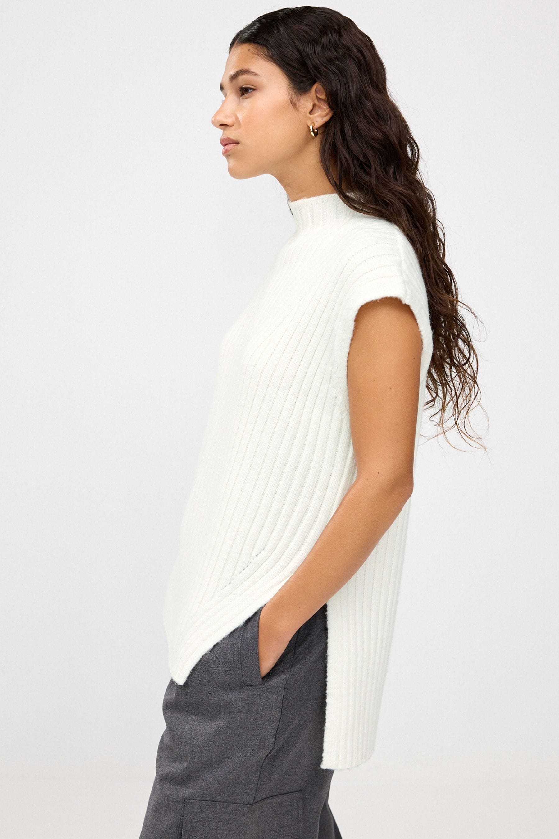 High neck sleeveless top white store