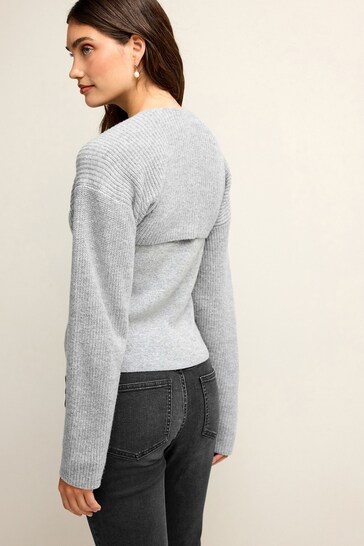 Buy Grey Co-ord 30% Wool Ribbed Bolero Cardigan from Next