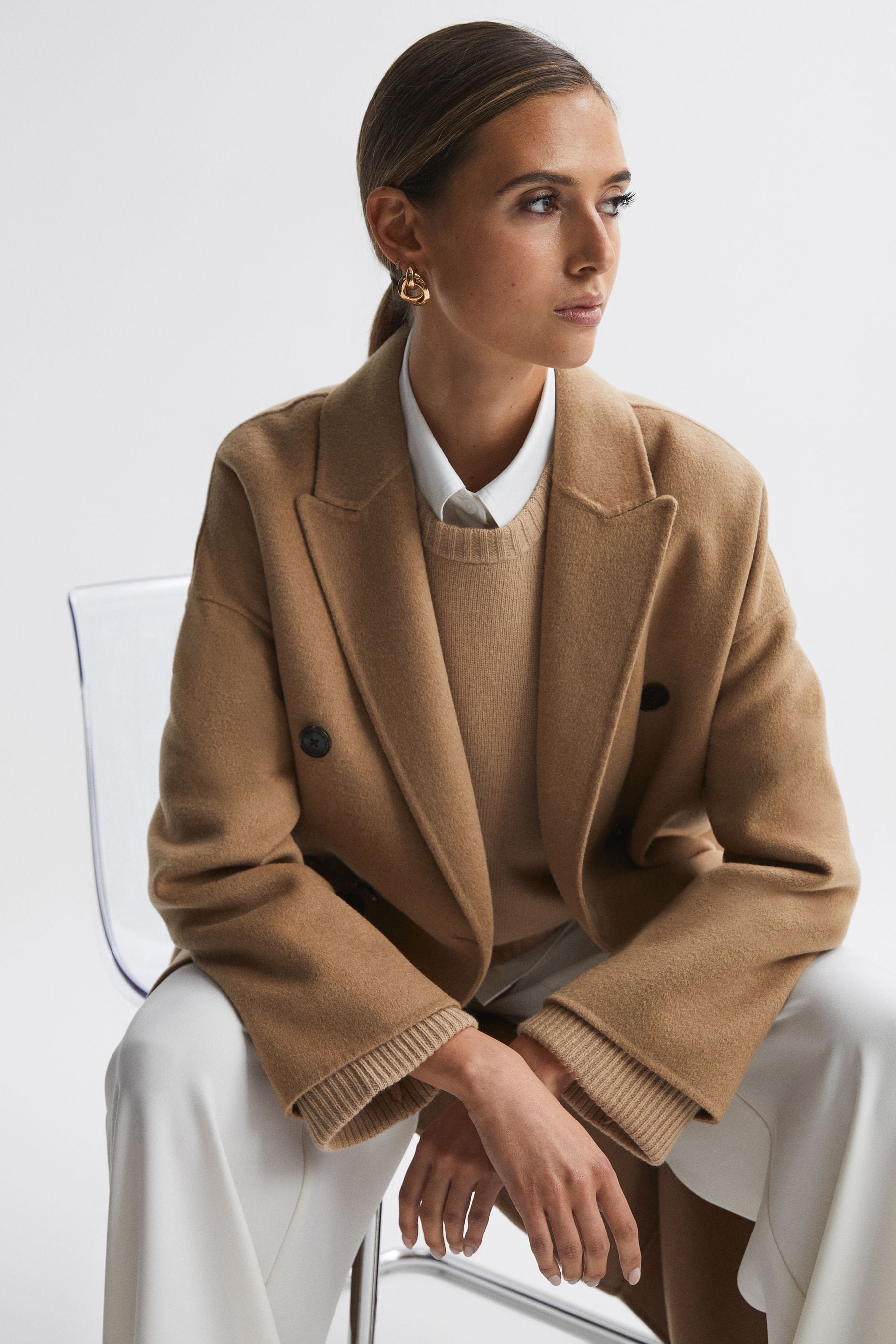 Warehouse double breasted discount coat in camel