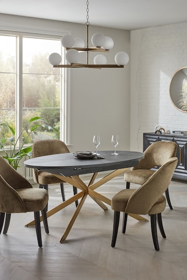 Black with Gold Bronx Oak Effect Round 6 to 8 Seater Extending Dining Table