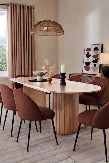 Dark Natural Conway Round 6 to 8 Seater Extending Oak Veneer Dining Table
