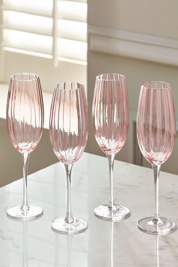Set of 4 Pink Ottilie Flute Glasses