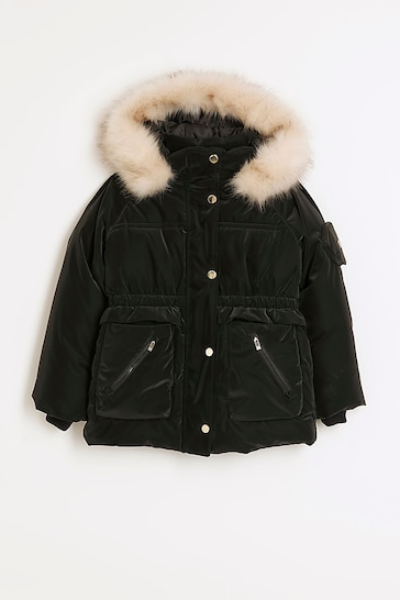 River Island Black Girls Heavy Weight Cinched Coat