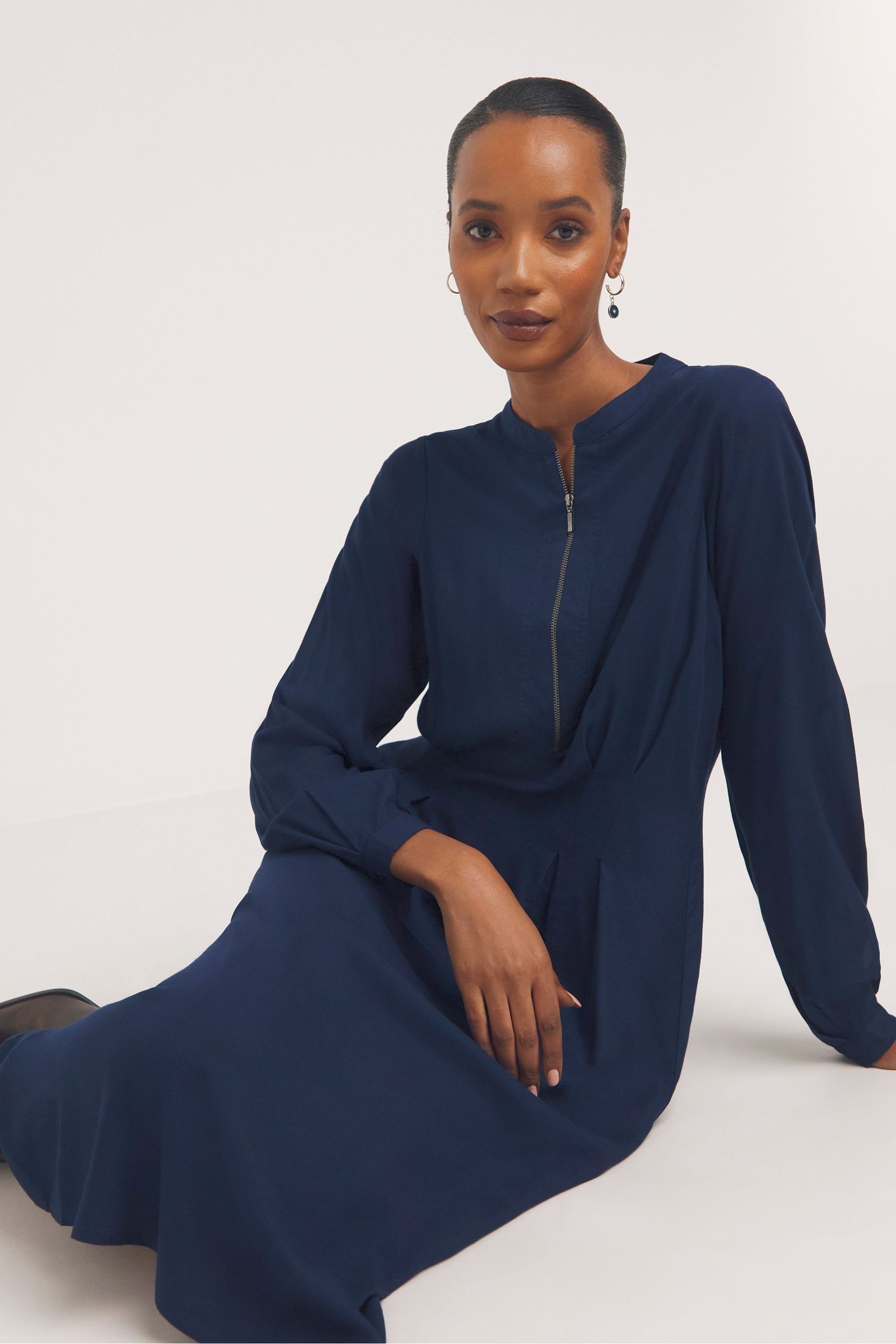 Buy JD Williams Blue Midi Shirt Dress With Quarter Front Zip from