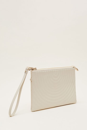 Phase Eight Cream Leather Stitch Detail Clutch Bag
