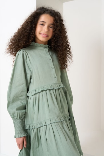 Angel & Rocket Green Cordelia Vintage Frill Long Sleeve Dress