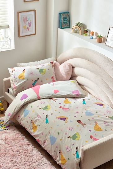 Pink Disney Princess 100% Cotton Duvet Cover and Pillowcase Set