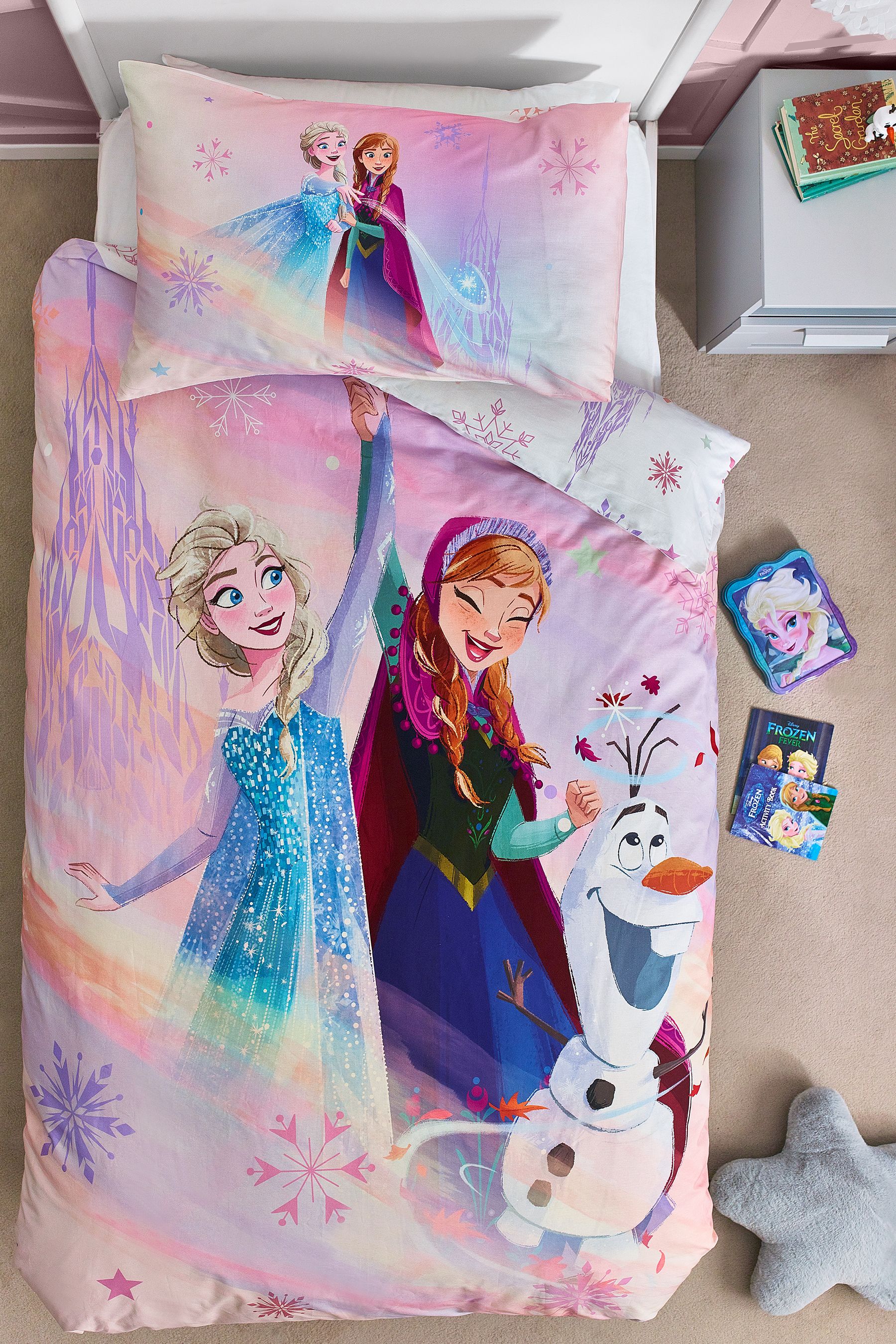 Disney Frozen Pink 100 Cotton Duvet Cover and Pillowcase Set