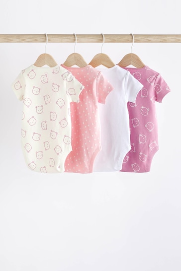 Pink/White Baby Short Sleeve Bodysuits 4 Pack