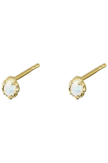 Oliver Bonas Dara Opalite Gold Plated Stud White Earrings