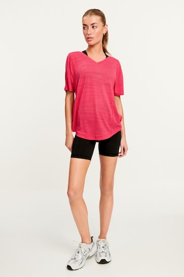 Bright Pink Active Sports Short Sleeve V-Neck Top