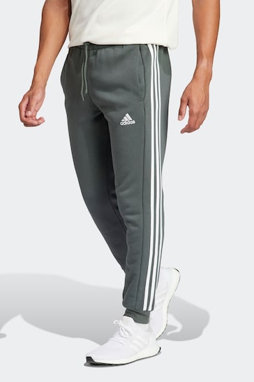 adidas Grey Green Sportswear Essentials Fleece 3-Stripes Tapered Cuff Joggers