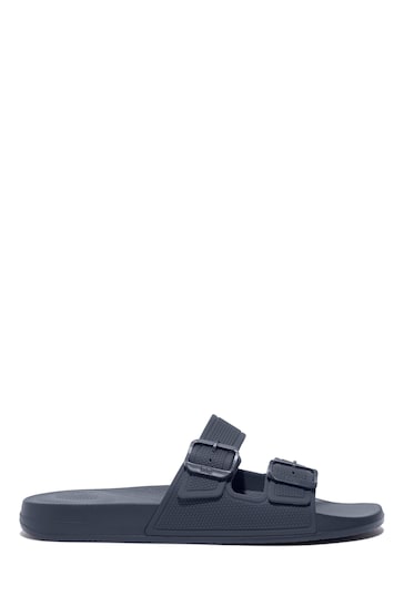 FitFlop iQushion Mens Blue Two-Bar Buckle Slides