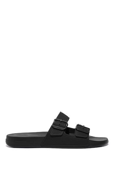 FitFlop iQushion Mens Two-Bar Buckle Black Slides