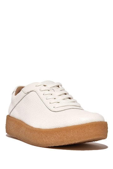 FitFlop Rally Tumbled-Leather Crepe White Sneakers