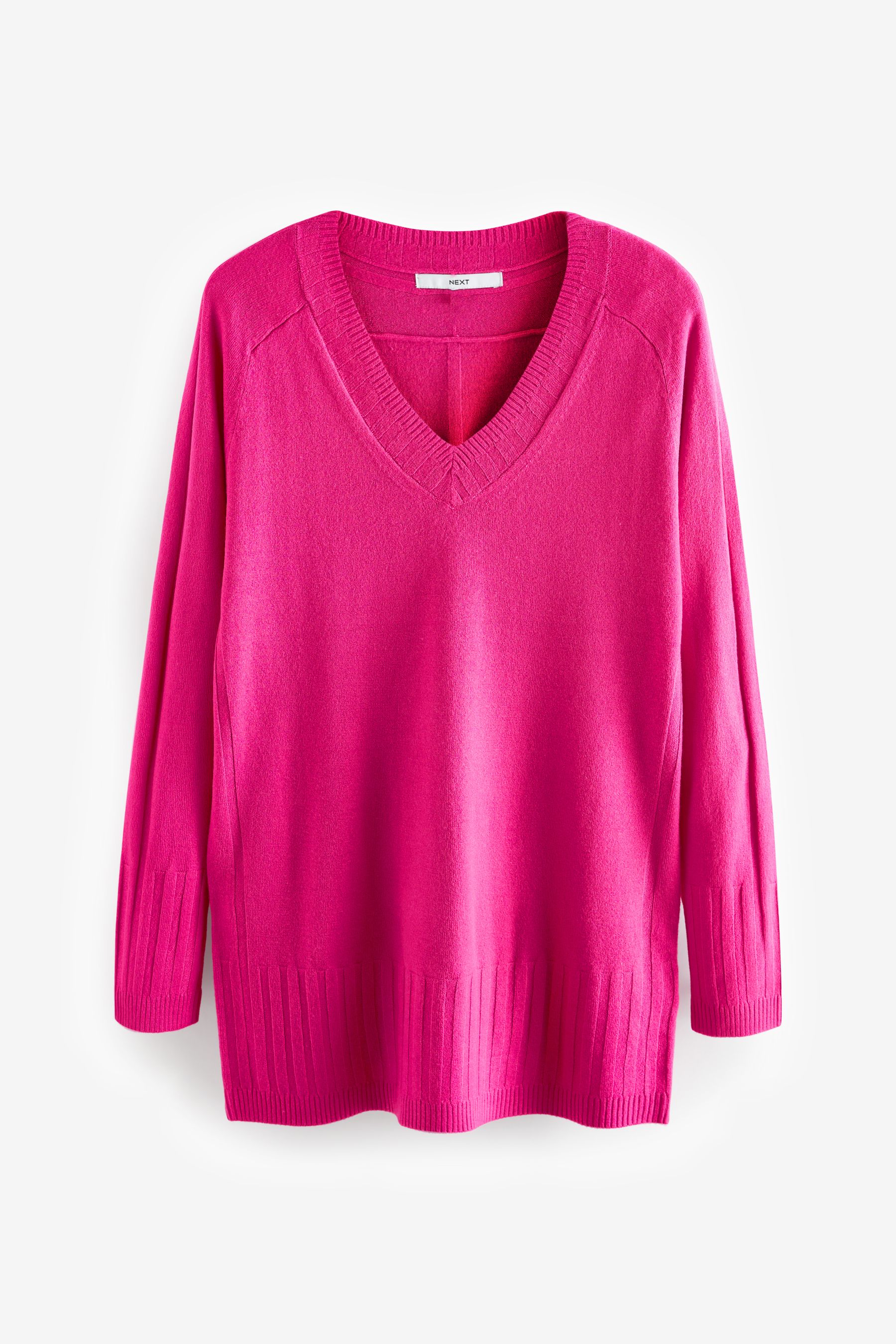 Pink Cosy V Neck Long Sleeve Longline Tunic Jumper