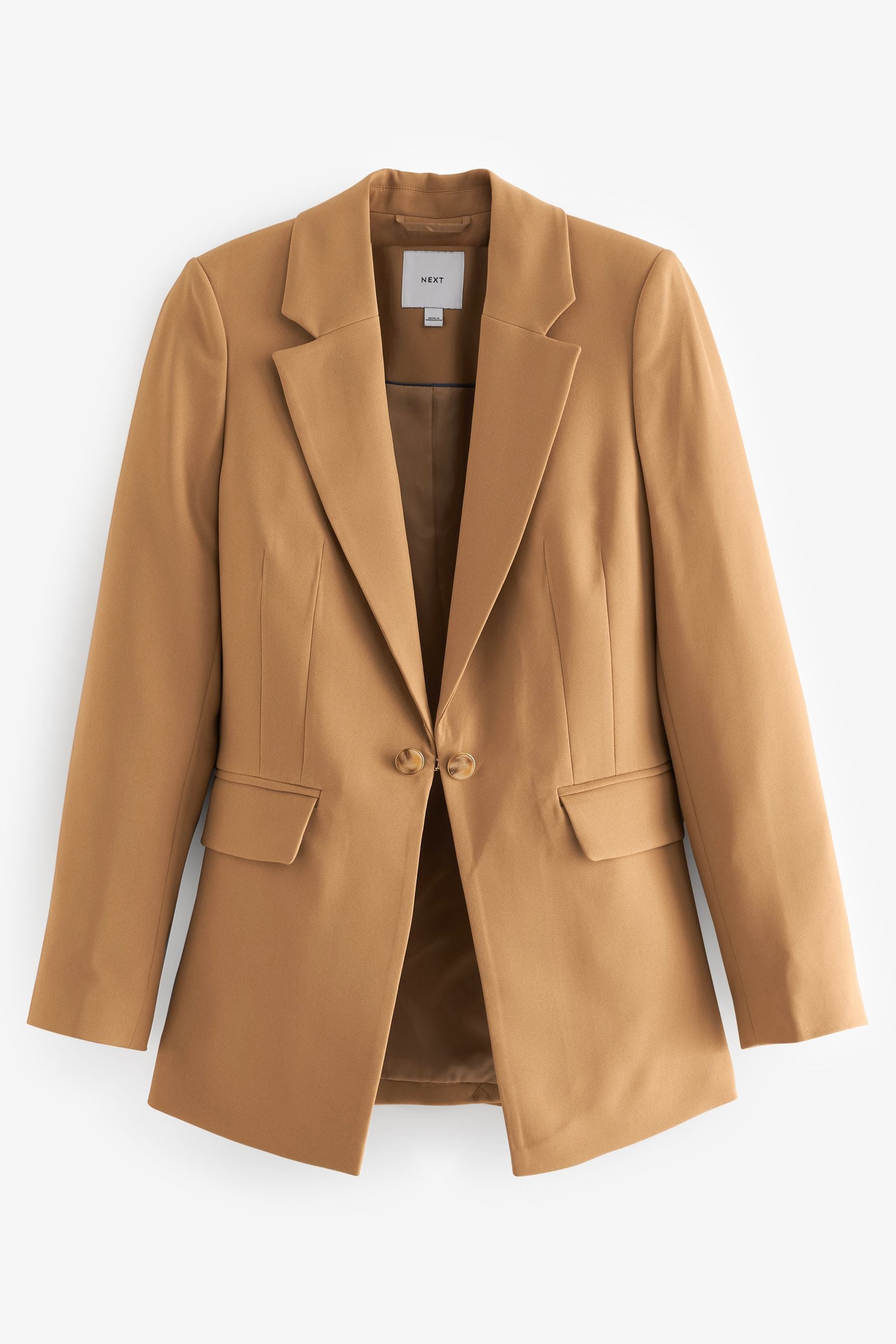 Buy Camel Brown Tailored Crepe Edge to Edge Fitted Blazer from the