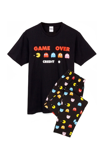 Vanilla Underground Black Pacman Mens Long Leg Pyjama Set
