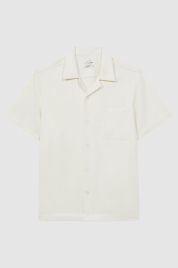 Reiss Ecru Tokyo Cuban Collar Button-Through Shirt