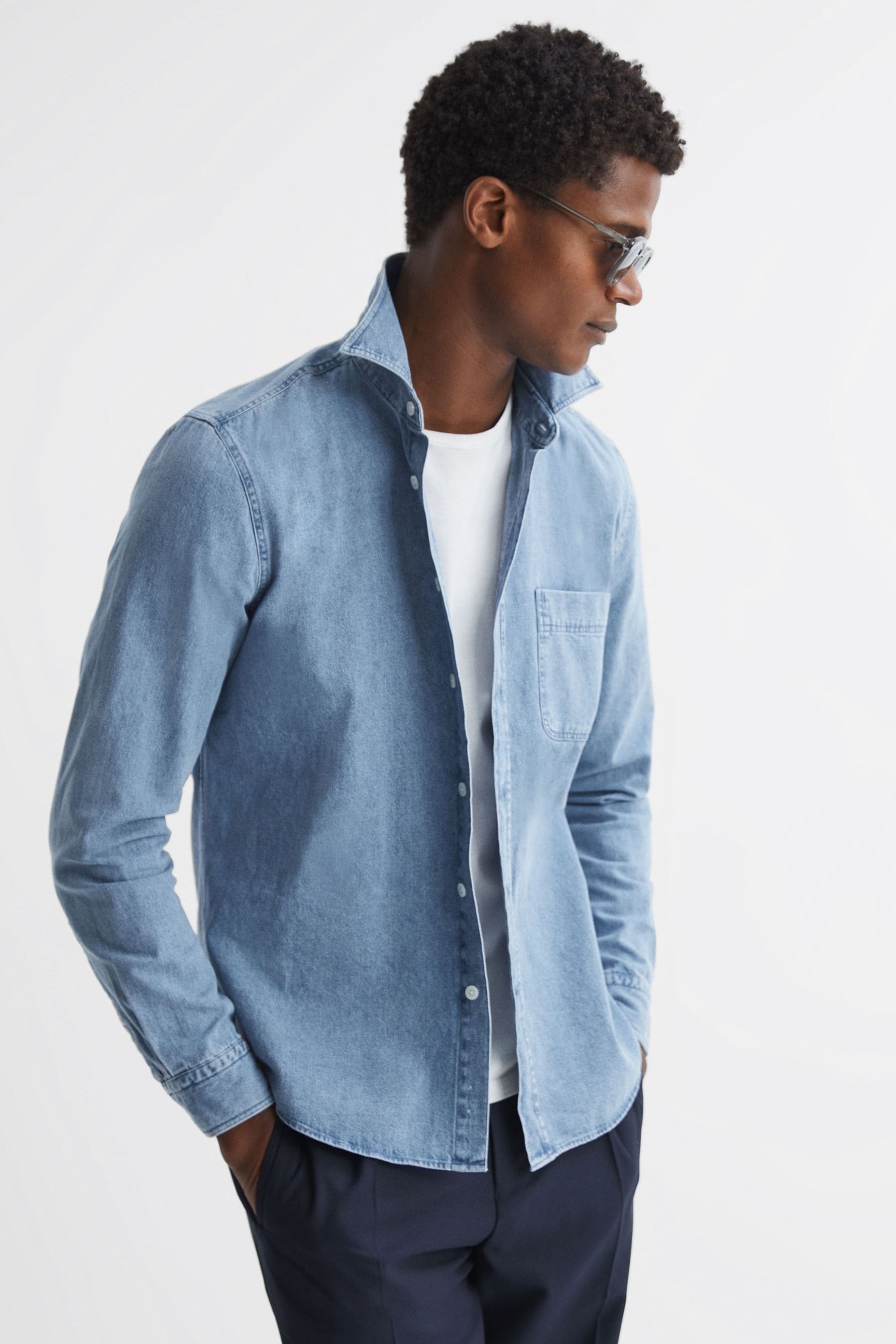 Buy Reiss Denim Blue Pellow Long Sleeve Denim Overshirt from the