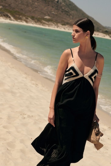 Black/White Crochet Maxi Summer Dress