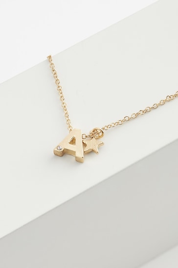 Gold Tone A Star Initial Necklace