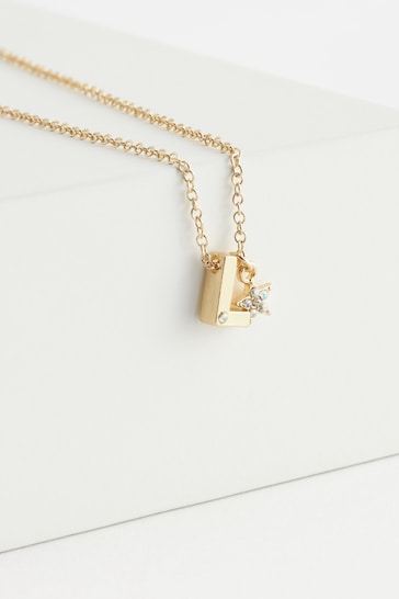 Gold Tone L Star Initial Necklace