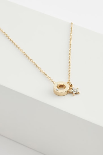 Gold Tone O Star Initial Necklace