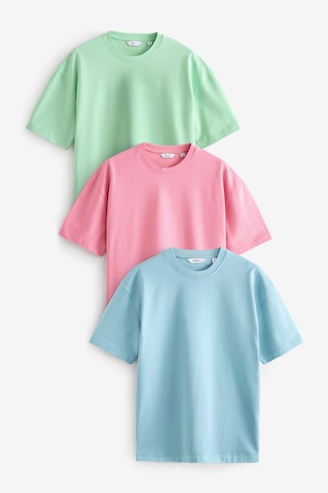 Blue/Pink/Mint Green Relaxed Fit Heavy weight T-Shirts 3 Pack