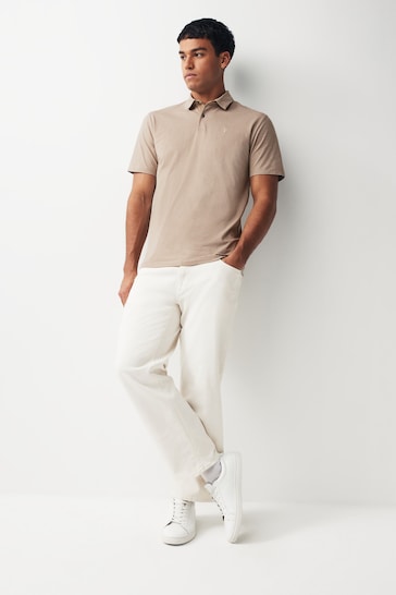 Neutral Brown Stripe Polo Shirt