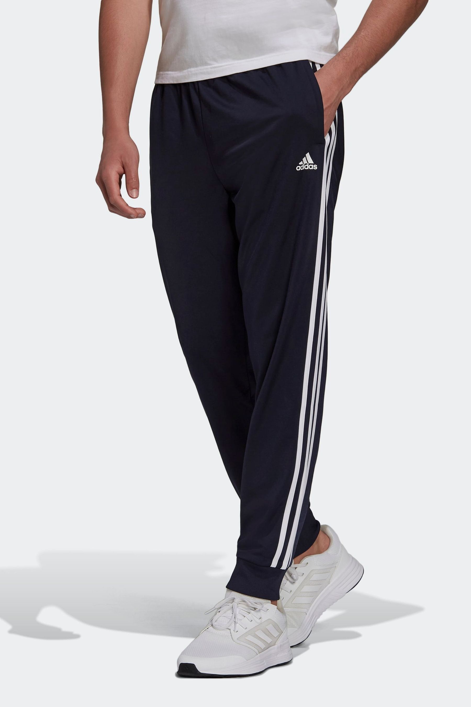 adidas Black Sportswear Essentials Warm Up Tapered 3 Stripes Joggers