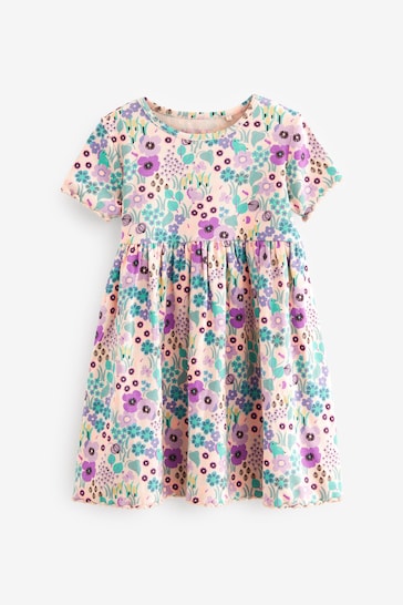 Lilac Ditsy Ribbed Jersey Dress (3mths-7yrs)