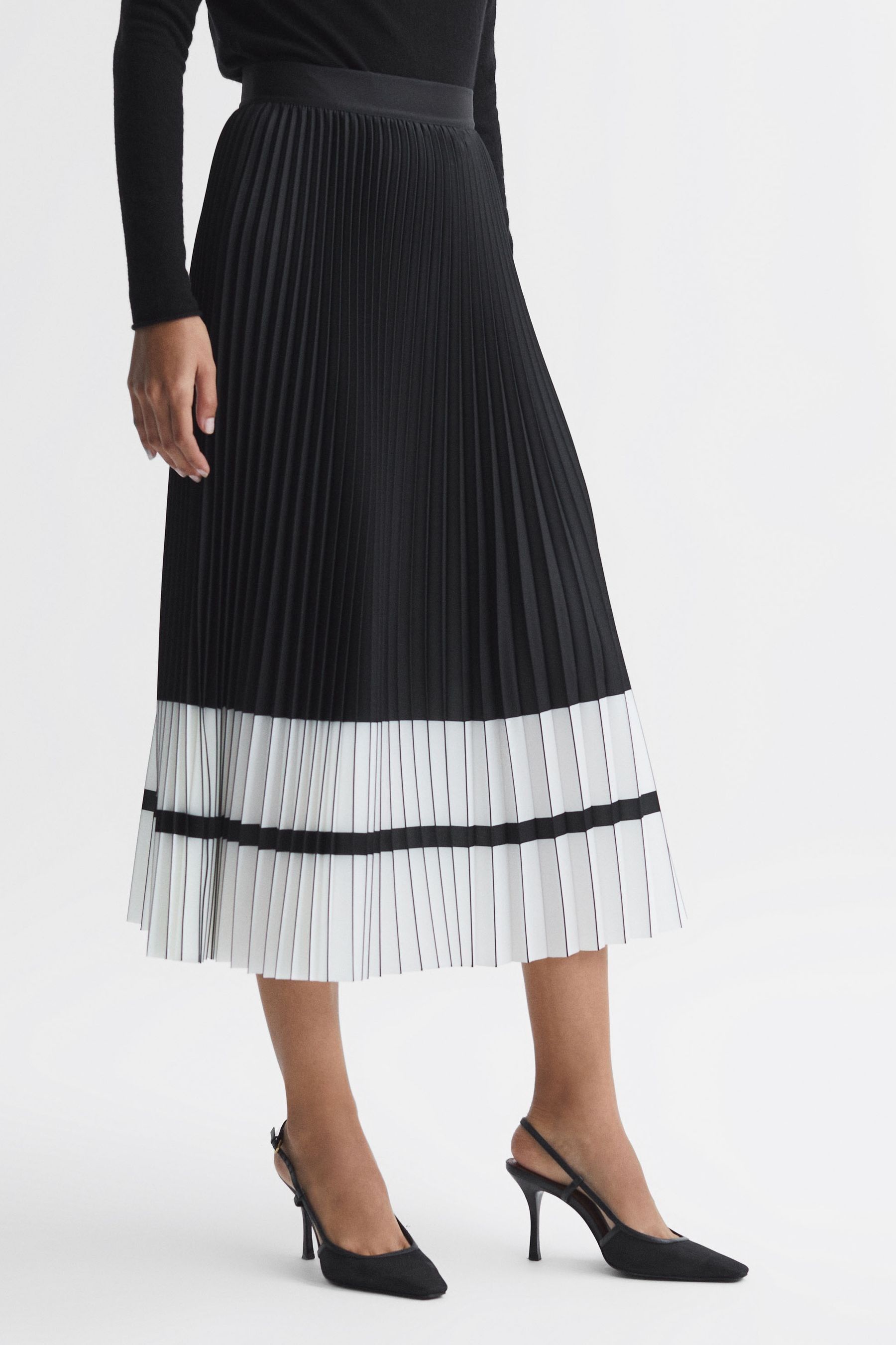 Buy Reiss Black White Marie High Rise Pleated Midi Skirt from the Next UK online shop