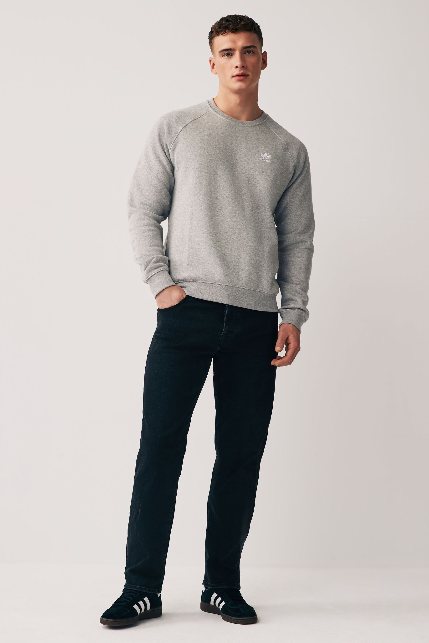 Buy adidas Originals Grey Trefoil Essentials Crewneck Sweat Shirt