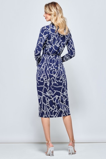Jolie Moi Blue Wrap Twist Detail Midi Shirt Dress