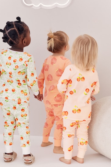 Orange Peach 3 Pack Printed Long Sleeve Pyjamas (9mths-10yrs)