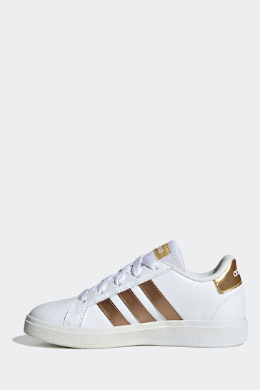 adidas White/Gold Kids Sportswear Grand Court Lifestyle Tennis Lace-Up Trainers