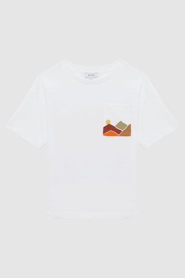 Reiss White Dunes Senior Relaxed Fit Cotton Motif T-Shirt