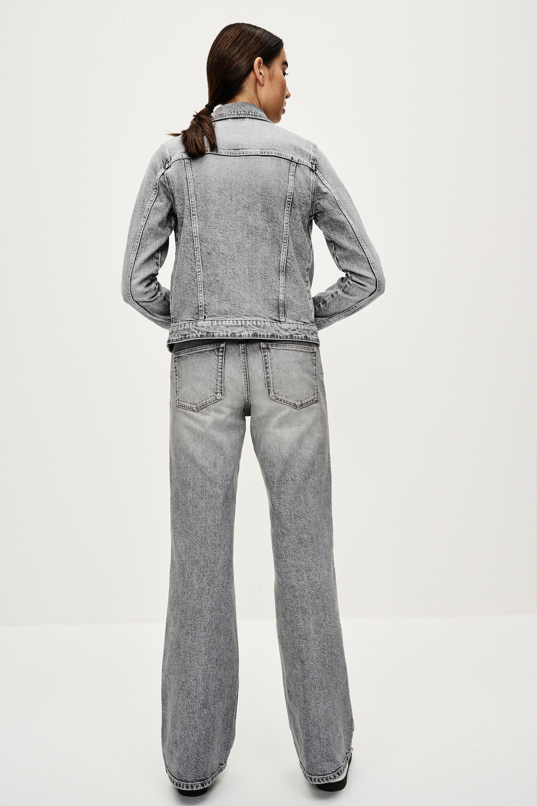 Grey cropped denim jacket on sale