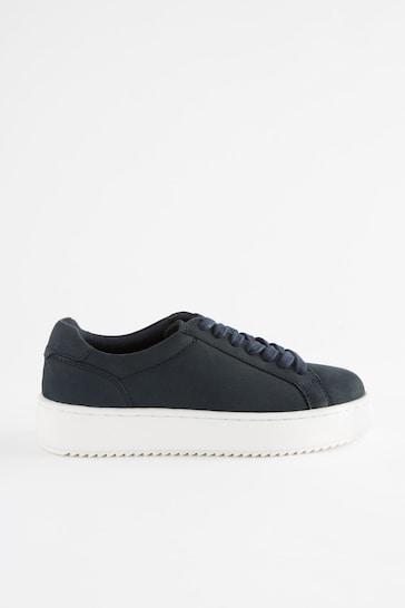 Navy Blue Lace Up Leather Smart Trainers