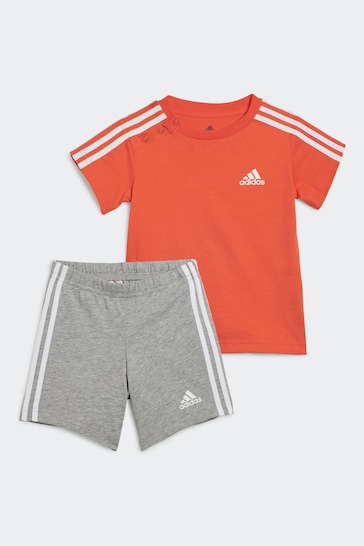adidas Red/Grey Sportswear Essentials T-Shirt and Shorts Set