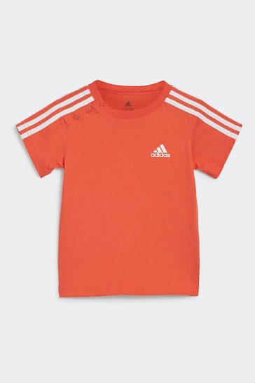 adidas Red/Grey Sportswear Essentials T-Shirt and Shorts Set