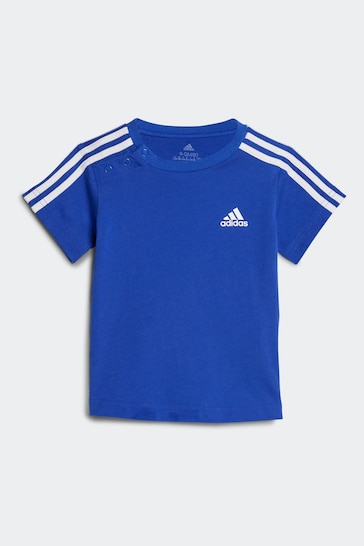 adidas Blue/Black Sportswear Essentials T-Shirt and Shorts Set