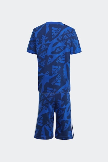 adidas Blue Sportswear Essentials Allover Print T-Shirt