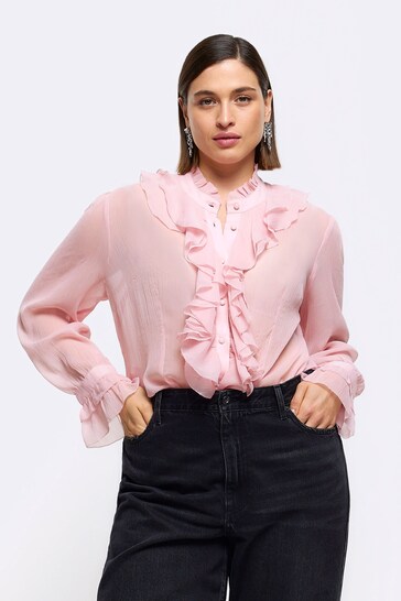 River Island Pink Plus Ruffle Blouse