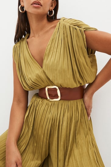 Tan/Gold Wide Leather Belt