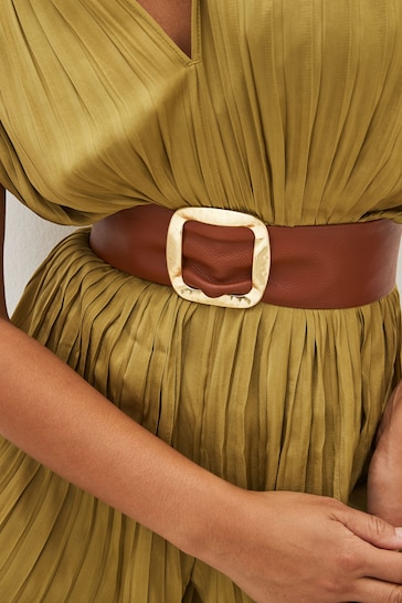 Tan/Gold Wide Leather Belt